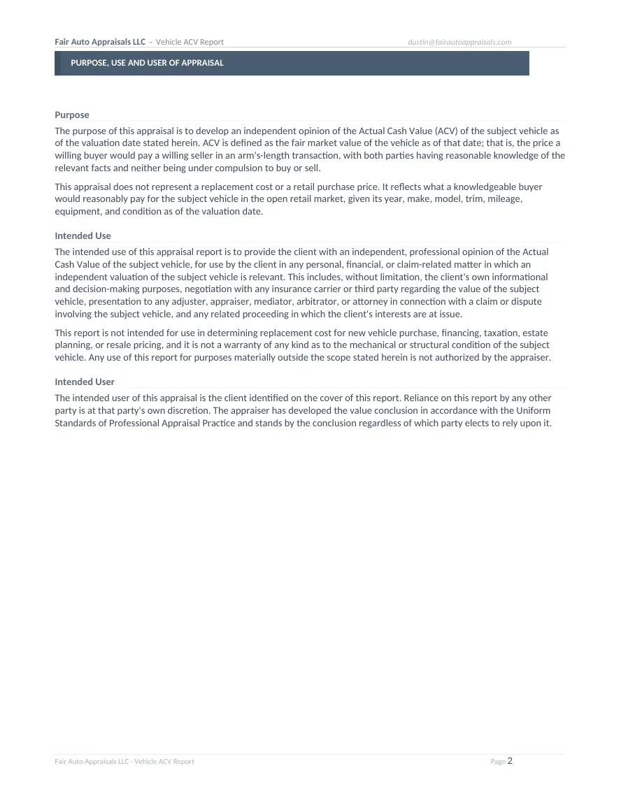Fair Auto Appraisals supporting report, page 2 of 64
