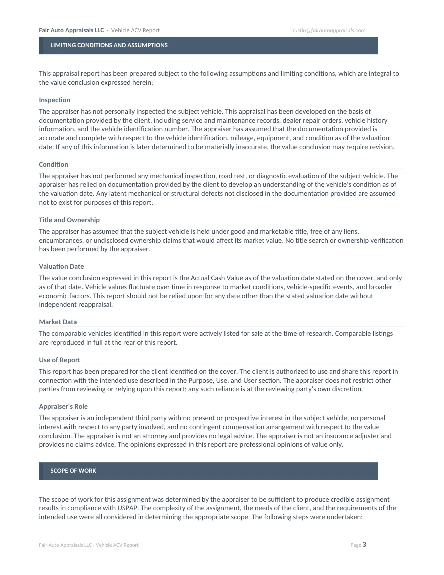 Fair Auto Appraisals supporting report, page 3 of 64