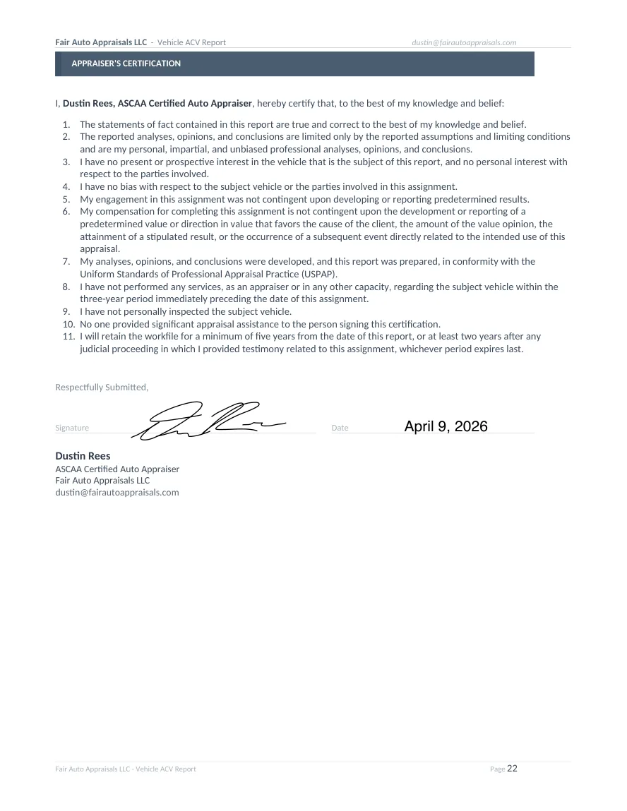 Fair Auto Appraisals supporting report, page 63 of 64